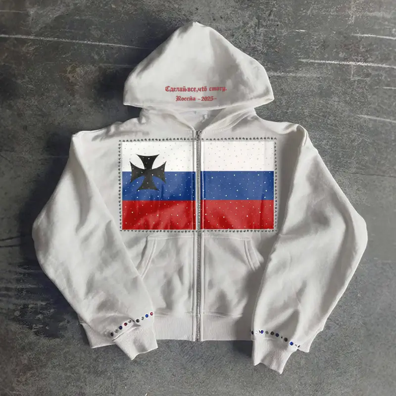 2025 new iron cross flag hooded sweatshirt personality tide cool men and women with the same hooded sweatshirt