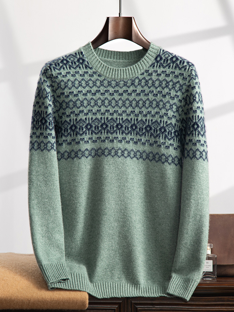 Cashmere Sweater Men's Crewneck Fashionable Jacquard Sweater Loose Knitted Backing Shirt Pullover Top Color Matching Inner Backing