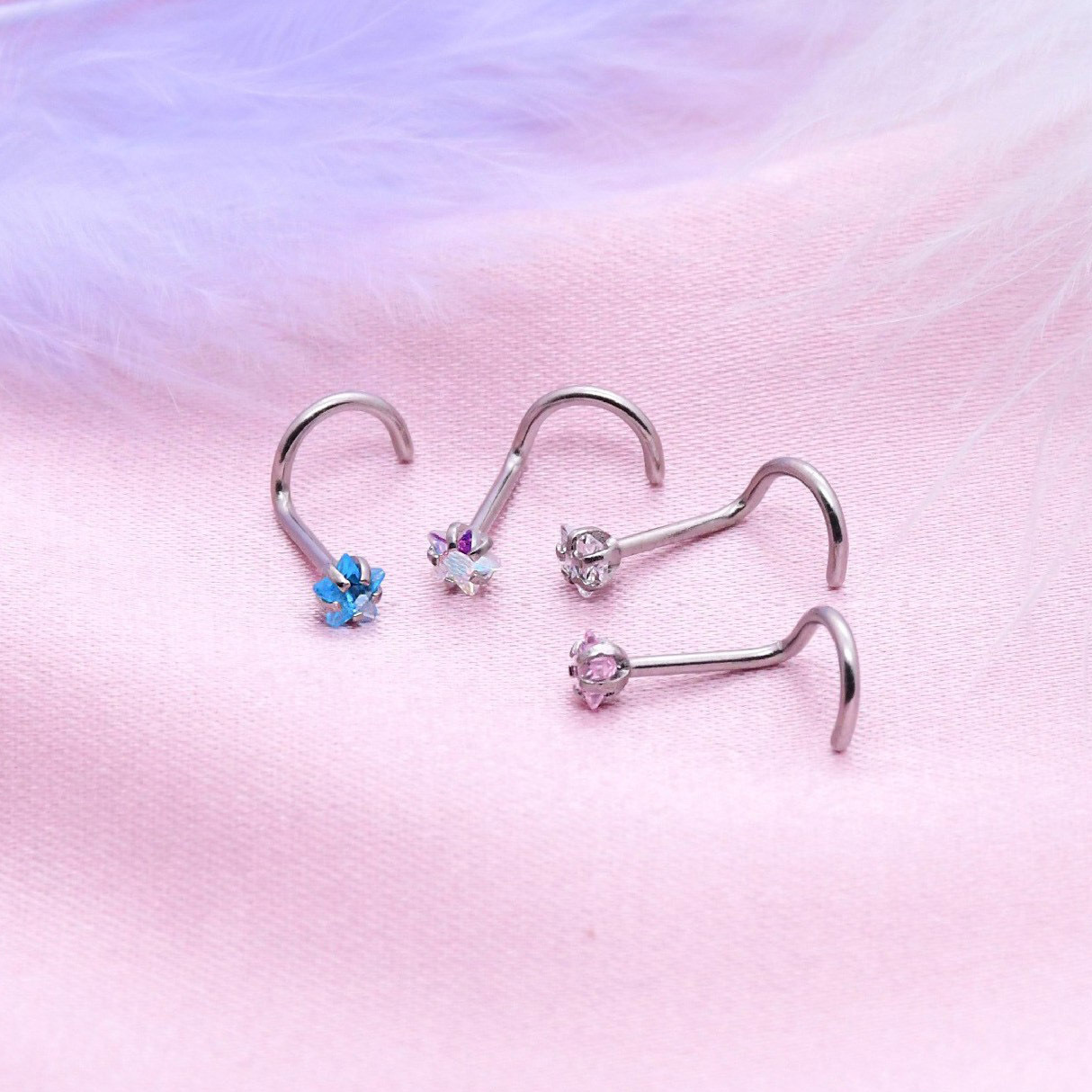 Cross-Border Supply New Five-Character Curved Rod Five-Pointed Star Triangle Type Zircon Nose Nail Nose Ring Stainless Steel Piercing Jewelry