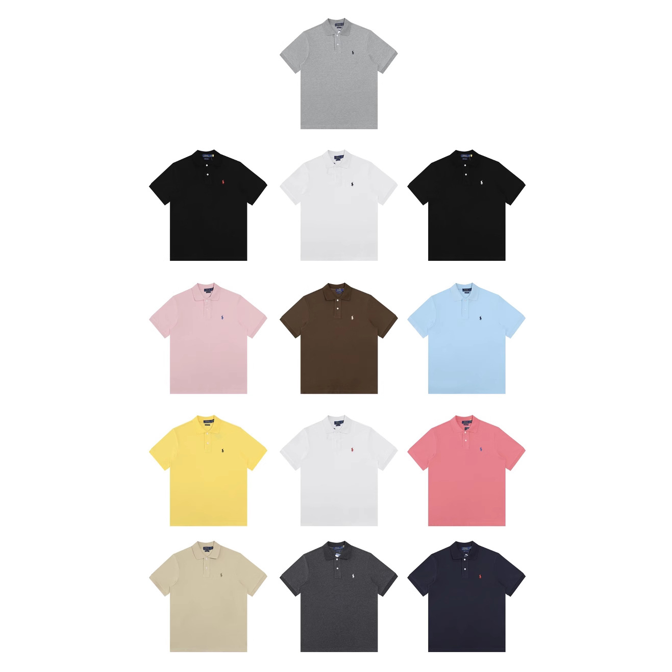 13-Color Rl Pony Logo Embroider American Casual Classic Polo Shirt Casual Men's and Women's Lapel Short-Sleeved T-Shirt Cross-Border