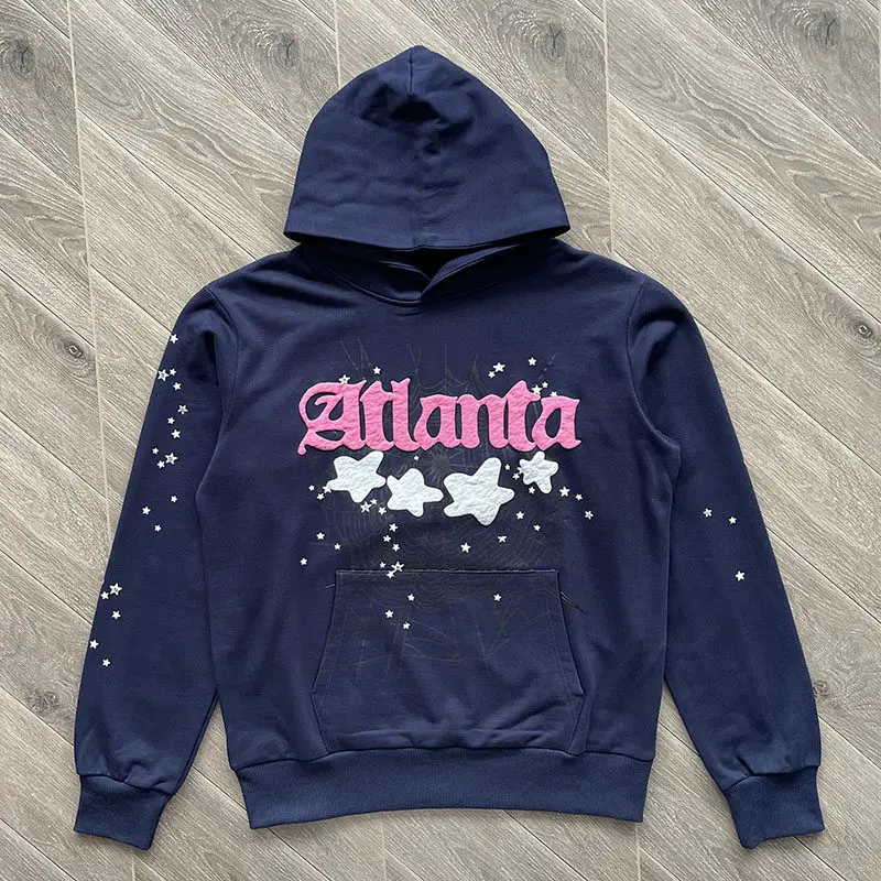 Sp5Der 555555 Atlanta Hoodie Spider Web Star Letter Unisex Sweatshirt and Pants Set