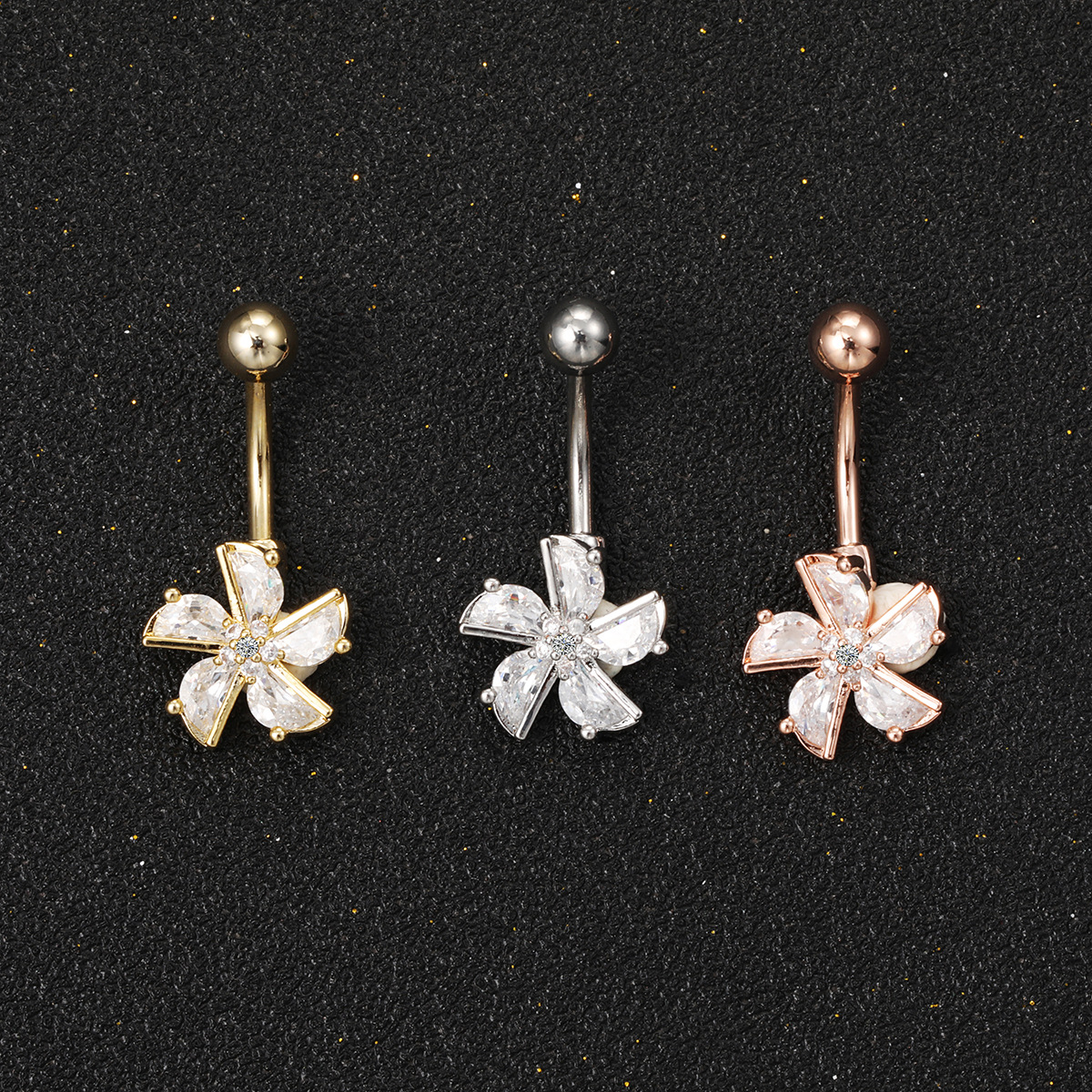 Cross-border hot sale human body piercing goods belly button ring flower inlaid zirconium creative belly button nail fashion personality belly button buckle