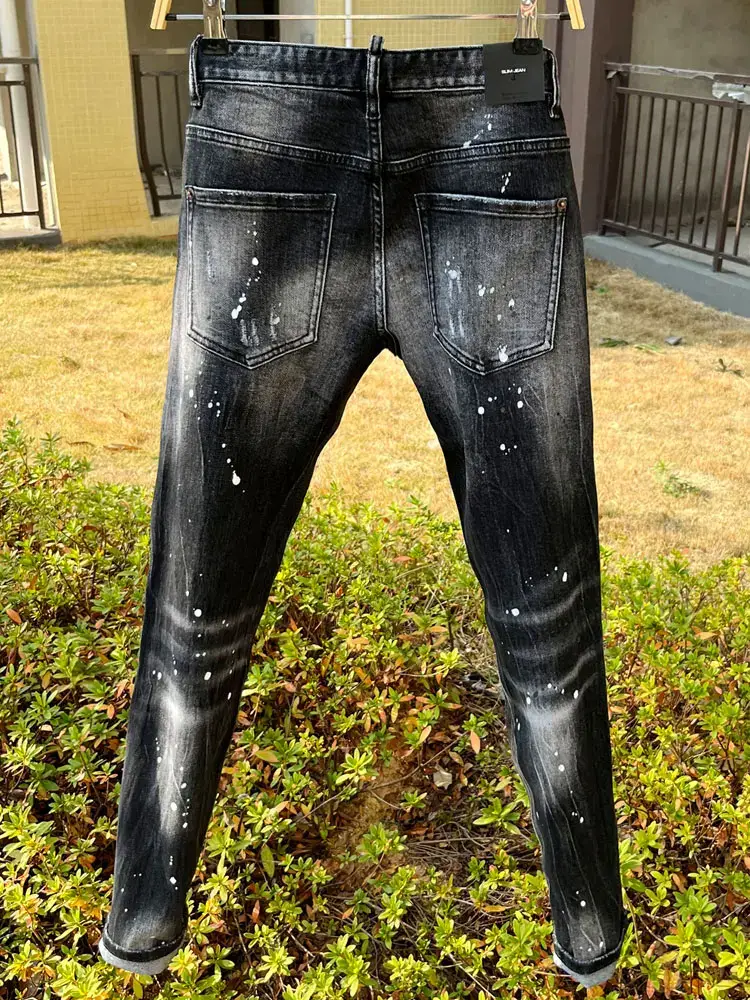 [Real Shot] New 25 Spring New All Year Round Denim Men's D2 Dsquare Spray Paint Patch Heavy Craftsmanship High-End