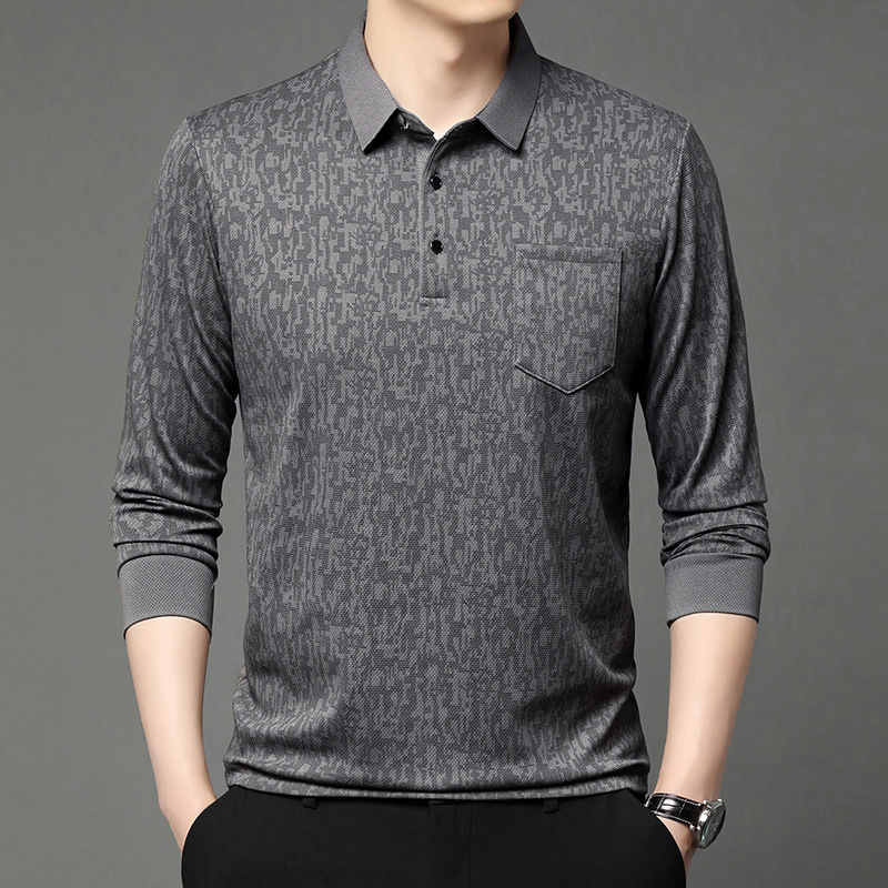 Light Luxury Men's Polo Shirt Men's T-Shirt Spring and Autum Casual Thin Top Lapel Men's Long-Sleeved Business Bottoming Shirt