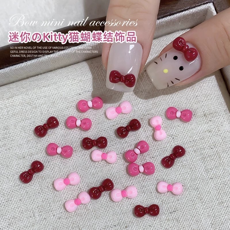 Popular Sweet Kt Cat Bow Nail Art Accessories Cartoon Cute Little Bow Resin Embellishments Rhinestone Nail Decorations