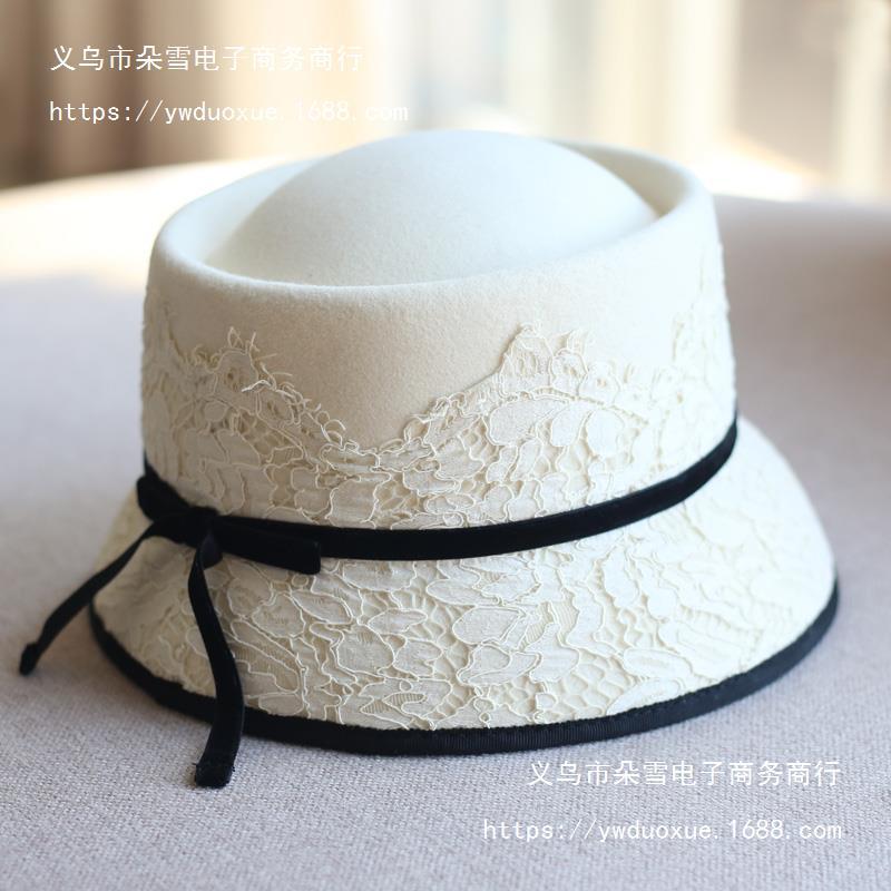 Autumn and Winter Japanese Woolen vintage elegant lace concave top famous style fisherman hat basin hat fashion felt hat for women