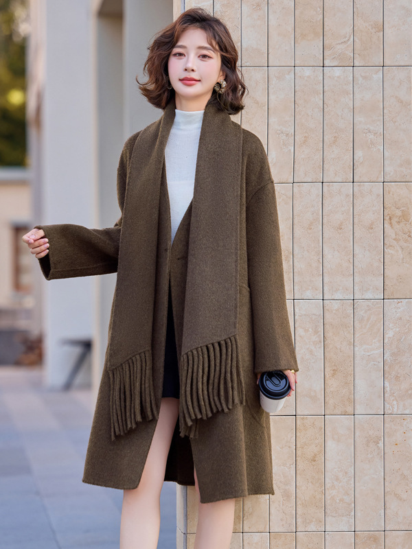 2024 autumn and winter new fashion simple commuter long scarf high quality double-sided 100% wool coat coat