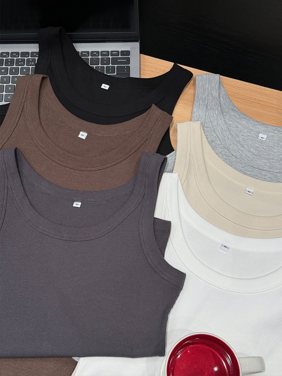 Plus High-Elasticity Ribbed Knit Tank Top for Women, New Spring/Summer Slim Fit Versatile Solid Color Inner Wear Camisole