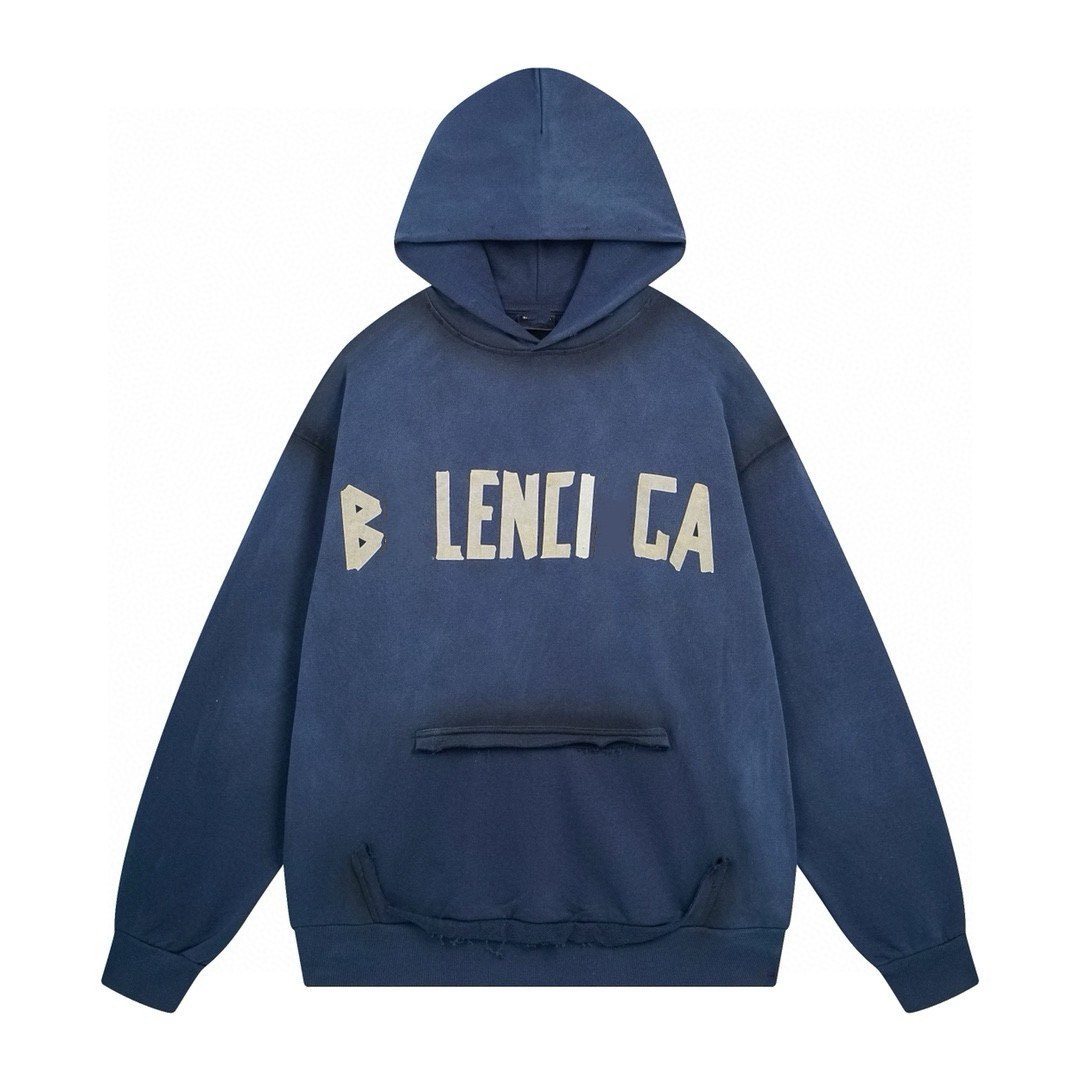Gao Pin Original Standard Paris B Yellow Tape Printing Washed, Worsted and Old All-Match Men's and Women's Hooded Sweater Hoodie
