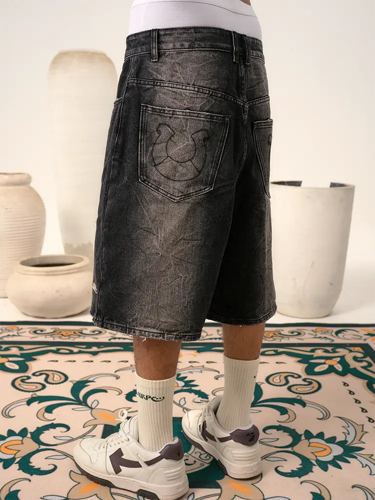 Ukpc American Street Wide-Leg Washed Denim shorts Five-Quarter Pants Summer New arrival Retro Easiest for match Loose Straight Pants