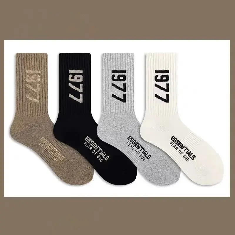 Fashionable Brand Fog Multi-Line Ess Socks Men's and Women's Mid-Calf Socks 1977 Digital Sports Socks European and American Street Trendy Pure Cotton Socks