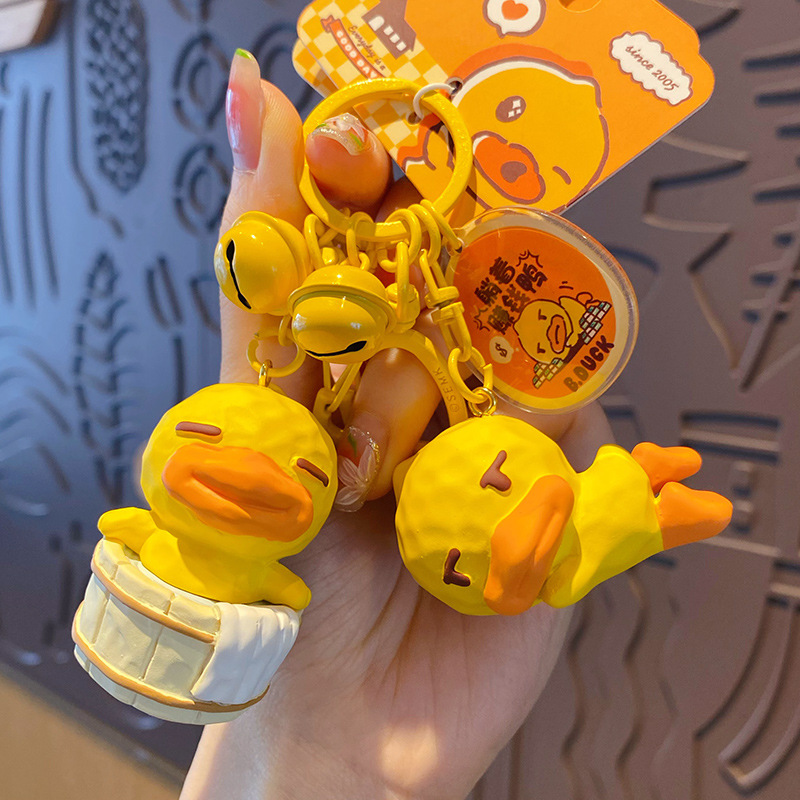 Genuine B.Duck Little Yellow Duck Wood Carving Wind Pendant Exquisite Creative Resin Dolly Bag Hanging Cute Car Key Chain