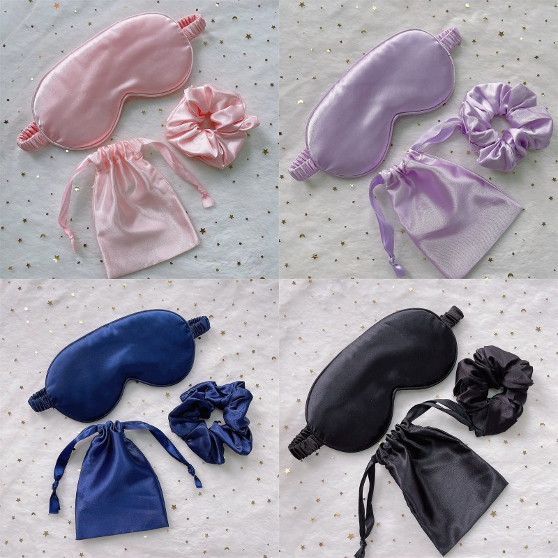 Imitation Silk Eye Mask Hair Band Cloth Bag Three-Piece Set for Storage Wedding Ceremony Accompanying Gift suit Satin Bowel Ring