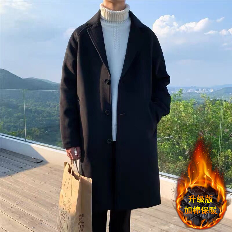 Woolen overcoat men's mid-length winter fashion brand windbreaker over the knee loose plus size British business super long woolen overcoat