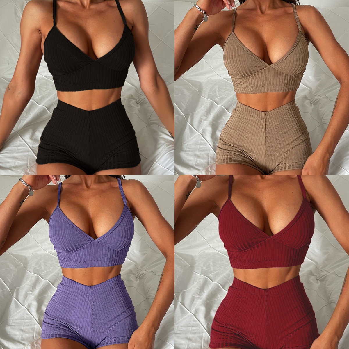 Foreign trade new solid color flat angle thread fabric sexy bikini AliExpress explosion swimsuit women's in stock 101