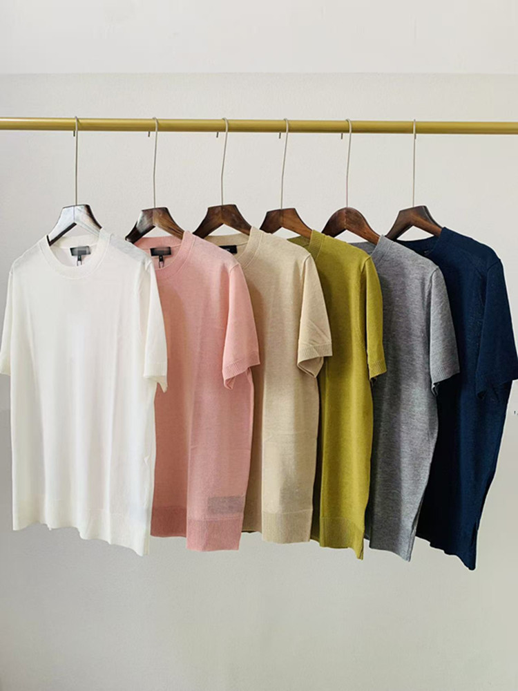 Classic Simple Basic Style Fine-Spun Linen Blend Crew Neck Knit Shirt Short-Sleeve Versatile for Commuting Th Spring/Summer Short-Sleeve T-Shirt Foto QC de 1688 na Qualit.ly