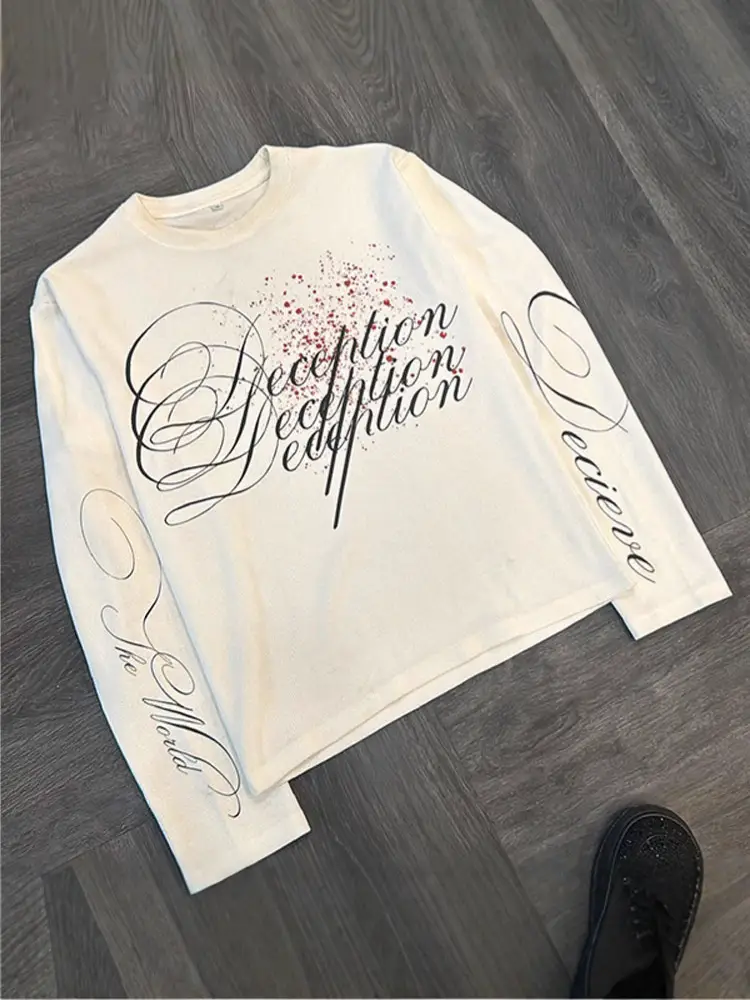 European and American Cross-Border Autumn and Winter New Fashion Trendy Cool Street Print Men's and Women's Long-Sleeved T-Shirt Tops Y2K Wholesale