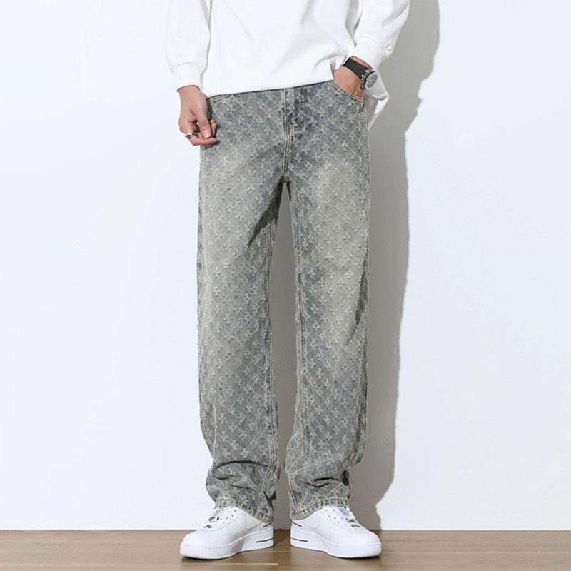 Spring and Autumn American High Street Men's Jeans Retro Straight Original Jacquard Design Features Fashion Trendy Pants Foto QC de 1688 na Qualit.ly