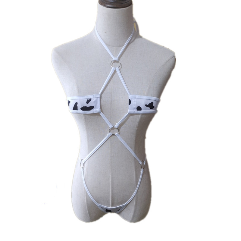 Lemon Lure New Foreign Trade Sexy Underwear Sexy Steel Ring Hollow Lace-up Neck Tight Siaman Cow Bikini