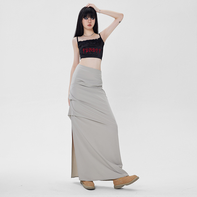 Apricot Workwear Skirt Women's Summer New Product 2024 Summer New Slim Fit Slit Hot Girl Pleated Skirt