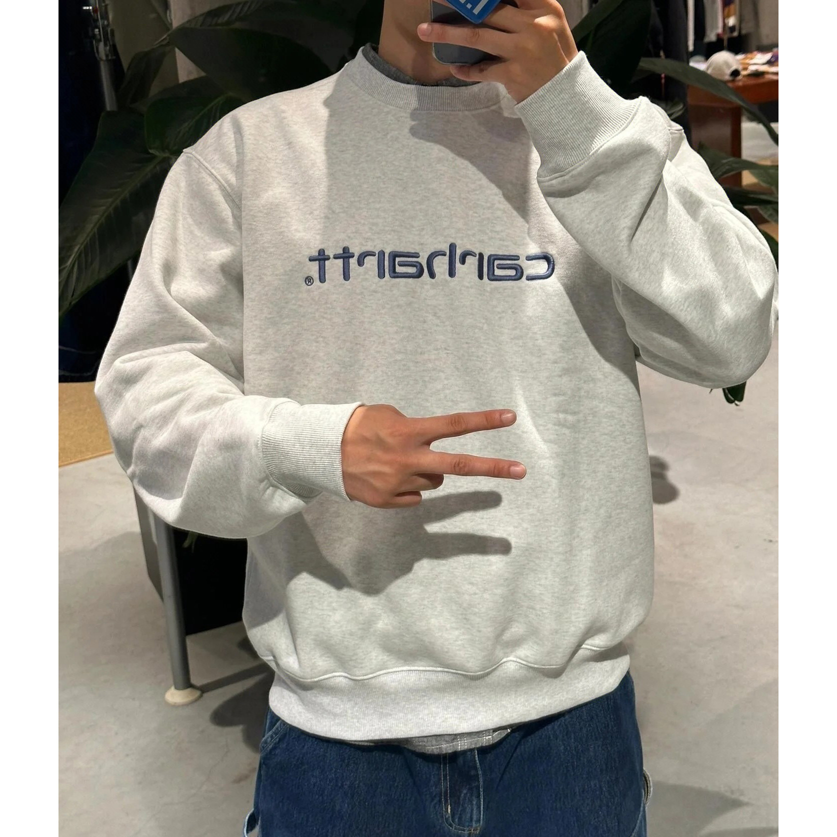 Car Mountain Style Japanese Retro Classic Letter Embroidery Coral Fleece Crew Neck Sweatshirt Base Top Trendy Unisex
