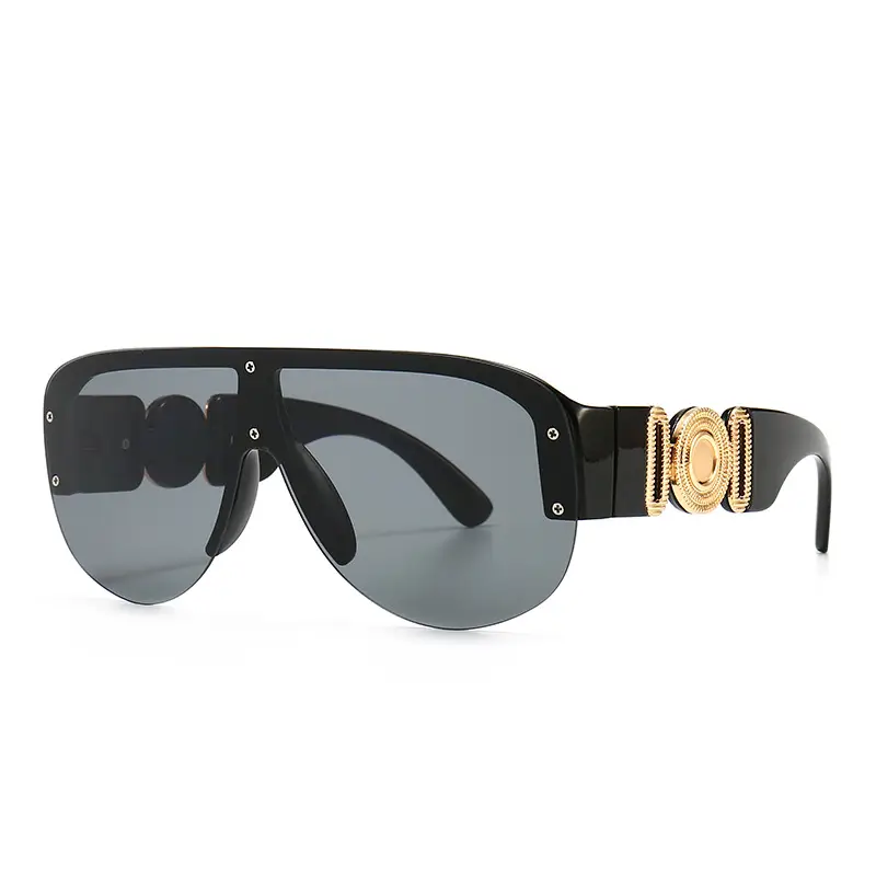 European and American Retro Rock Style One-Piece Metal Large Logo Inlaid Modern Retro Charm Sunglasses 86566