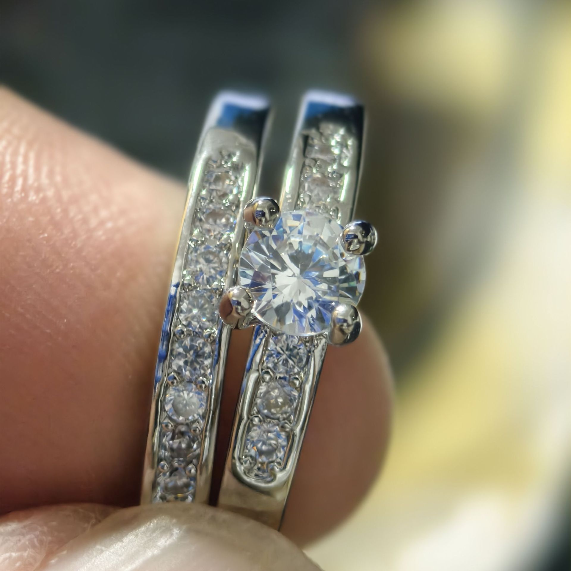 Foreign Trade Cross-Border European and American Jewelry Hot Supply Stacking Super Flash Set Ring Women's Niche Light Luxury Ring