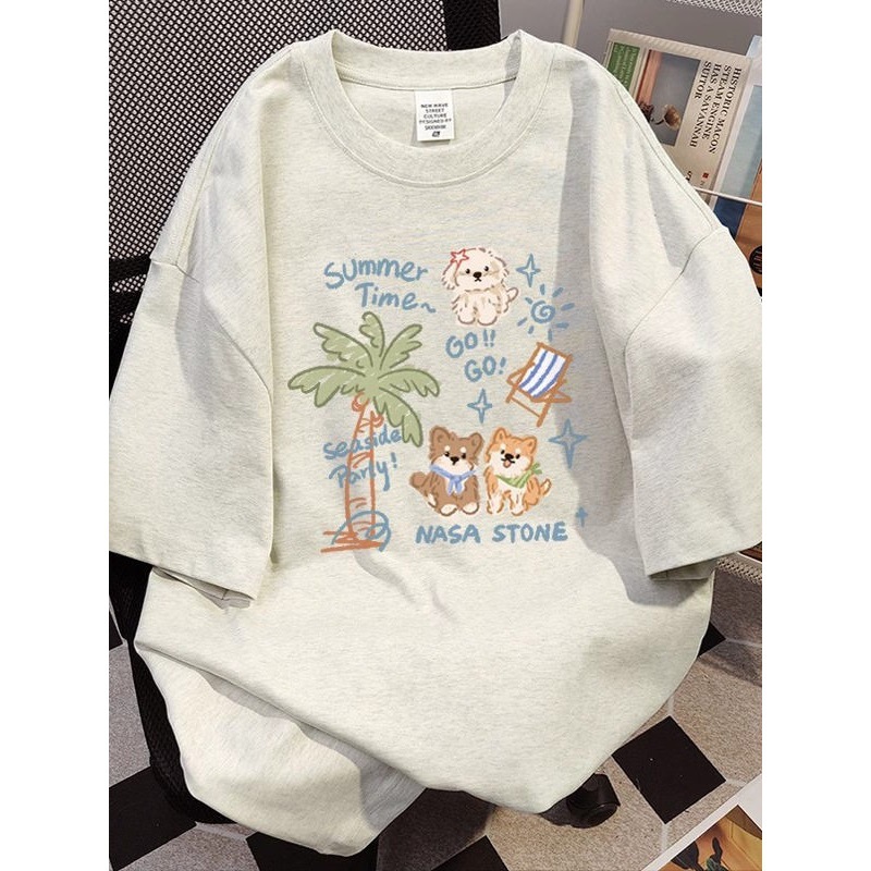 Cotton Short-Sleeved T-Shirt for Women Summer 2026 New Style Loose Half-Sleeved White and Gray Fashionable Age-Reducing T-Shirt Round Neck Top