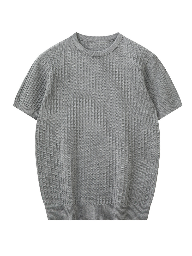 Jianheng New Style Old Money Style Knitted Round Neck Striped T-Shirt for Men, Summer Thin Ice Silk Loose Short-Sleeve T-Shirt for Women