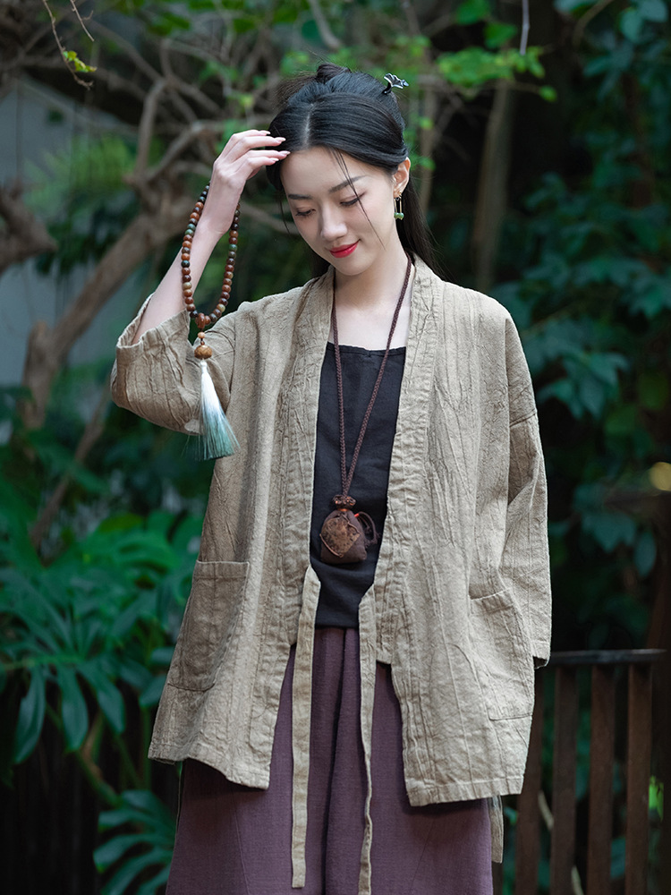 26 Original Loose-Fitting Zen-Style Cardigan with Traditional Chinese Retro Style, Women's Diagonal Collar Improved Hanfu Jacket