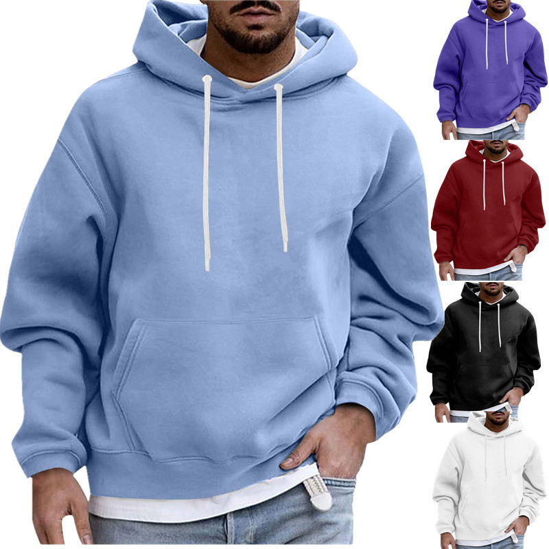 2024 Independent Station Hot New Men's Hoodie Foreign Trade Solid Color Casual Fleece Pocket Women's Hoodie