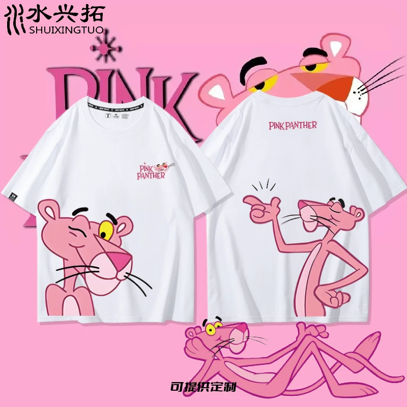 Pinkpanther Pink Naughty Leopard Cartoon Pure Cotton Loose-Fitting Unisex Short-Sleeved T-Shirt Half-Sleeve Summer QC-Foto von TAOBAO auf Qualit.ly