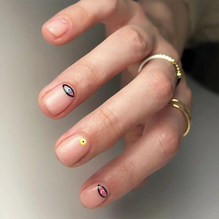 Wearing nail art finished short bright square armor multicolor strange eyes simple fashion European and American foreign trade ins24 pieces