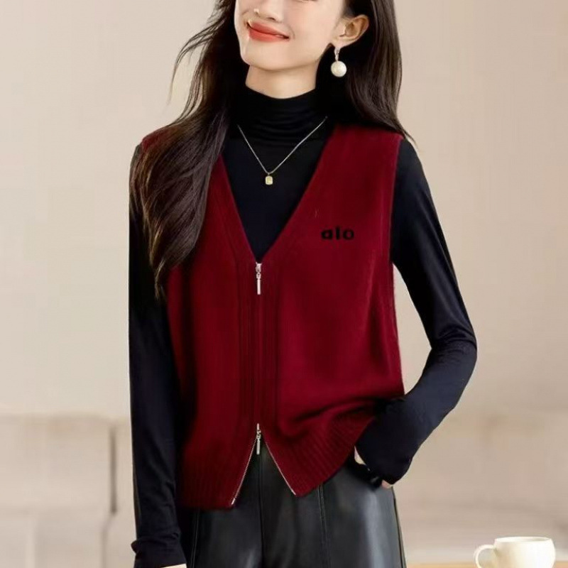 New Chinese-Style Fashionable Double-Zip Collar Knitted Vest Jacket for Spring and Autumn, High-End Zip-Up Sweater Vest Top