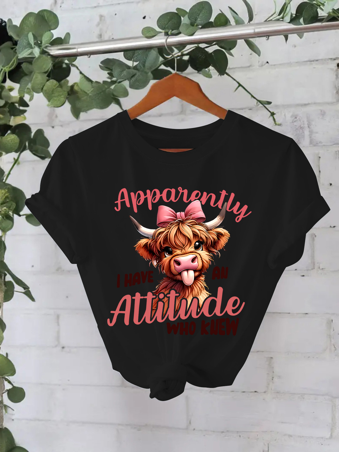Women's High-End Cute Highland Cow Print Round Neck Short-Sleeve Versatile Stylish Cross-Border European and American Women's T-Shirt