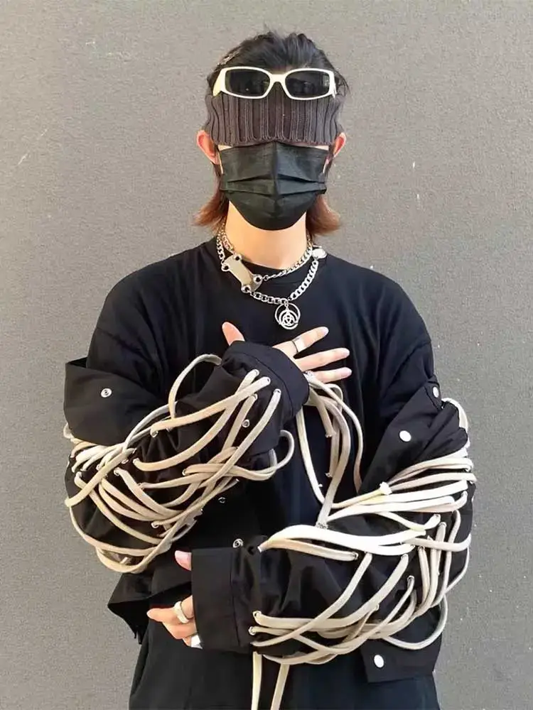 Classic High-End Dark Style Main Line Handmade Cotton Rope Woven Motorcycle Jacket, Same Style as Wang Yibo, Unisex jacket Outwear