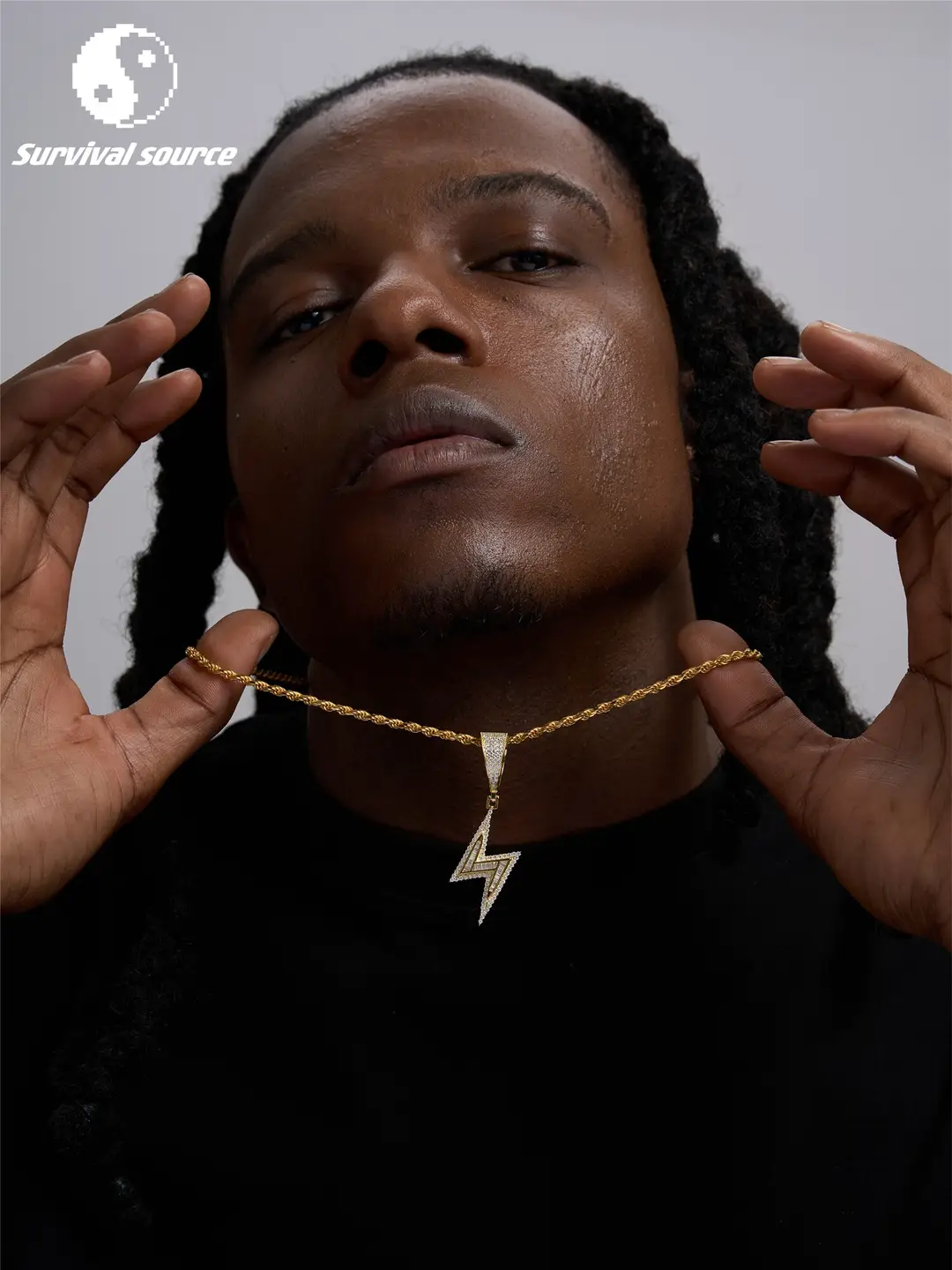 SSOURCE925 Silver Hip Hop Trendy Double layer Lightning Diamond Pendant Street Men and Women Same Style Mozambique VVS Necklace Ins