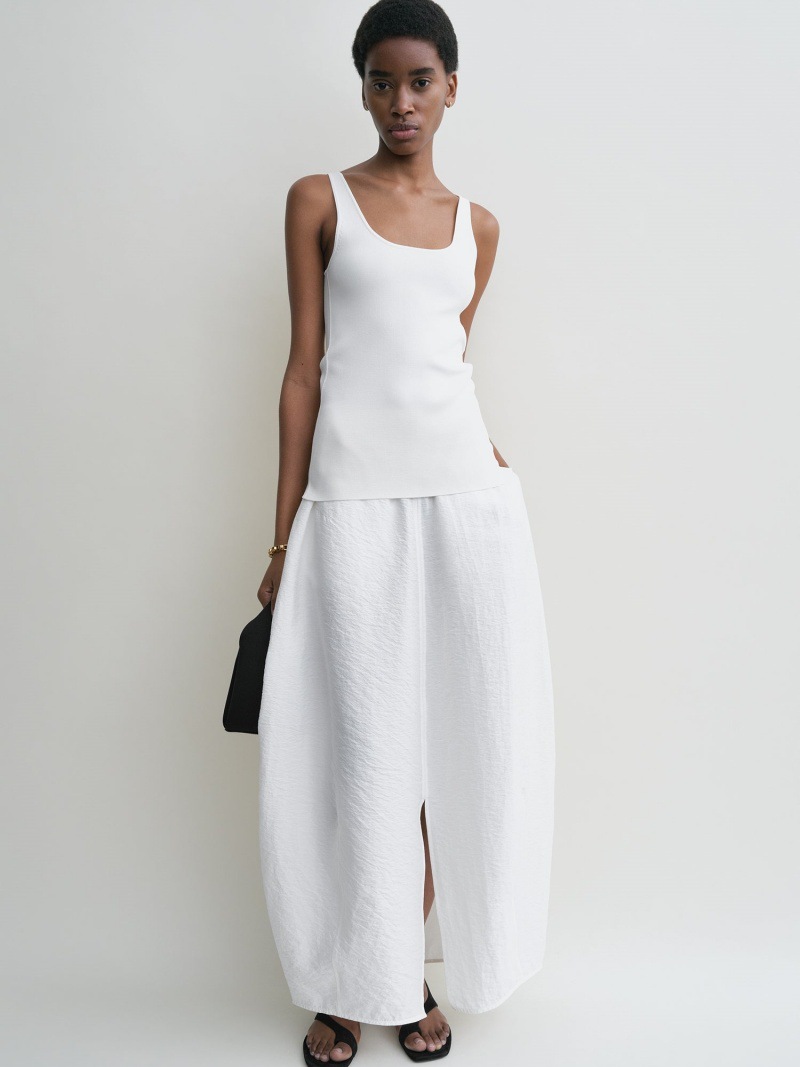 Longmei High-Waisted Pleated Slit Skirt 2026 Spring and Summer New Tot Style Simple Lazy Loose Long Skirt