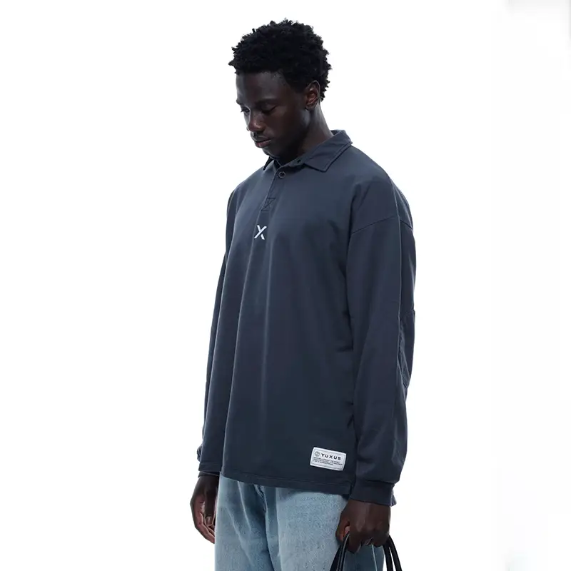 European Trendy Brand, Unisex Autumn and Winter High-Weight 100% Cotton Terry Fleece Simple Casual Versatile Polo Shirt