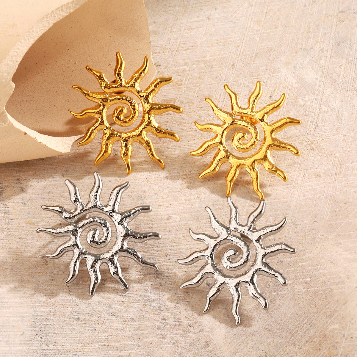 European and American fashion fashion stainless steel simple wind sun earring female personality hip hop vacuum plating natural sun ear