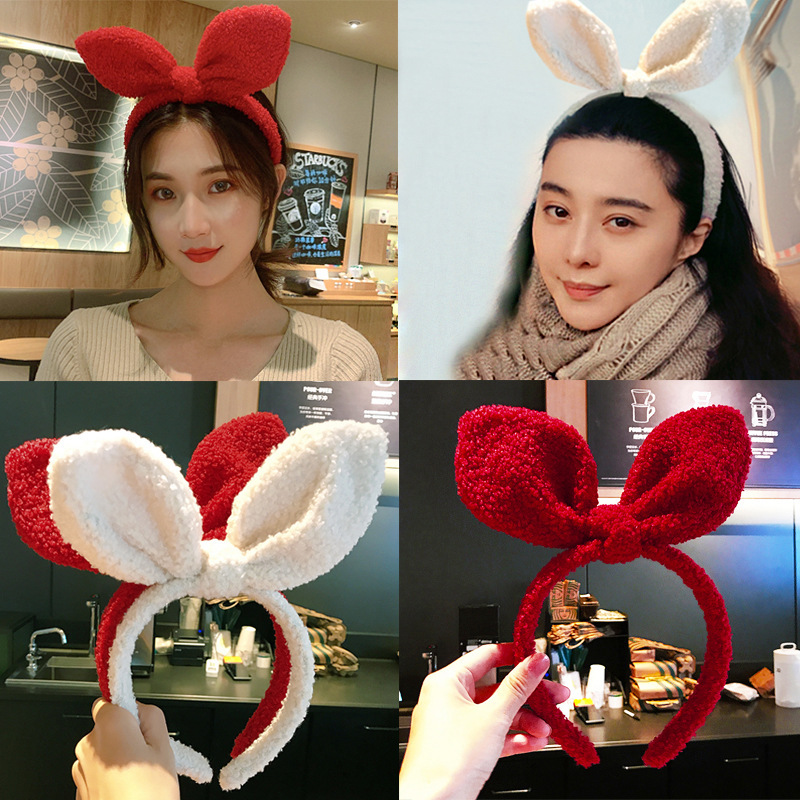Korean Style Autumn and Winter Plush Cute Super Cute Rabbit Ears Bow Hair Band Hair Band Hair Clip Mao Mao Selling Cute Internet Celebrant Headband