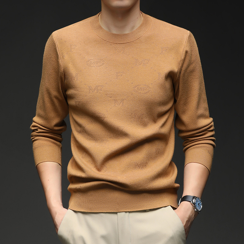 Autumn and Winter New Style Puyuan Knitwear Men's Pure Color Round Neck Jacquard Casual Fashion Simple Knitted Knitwear Bottoming Knitwear Top