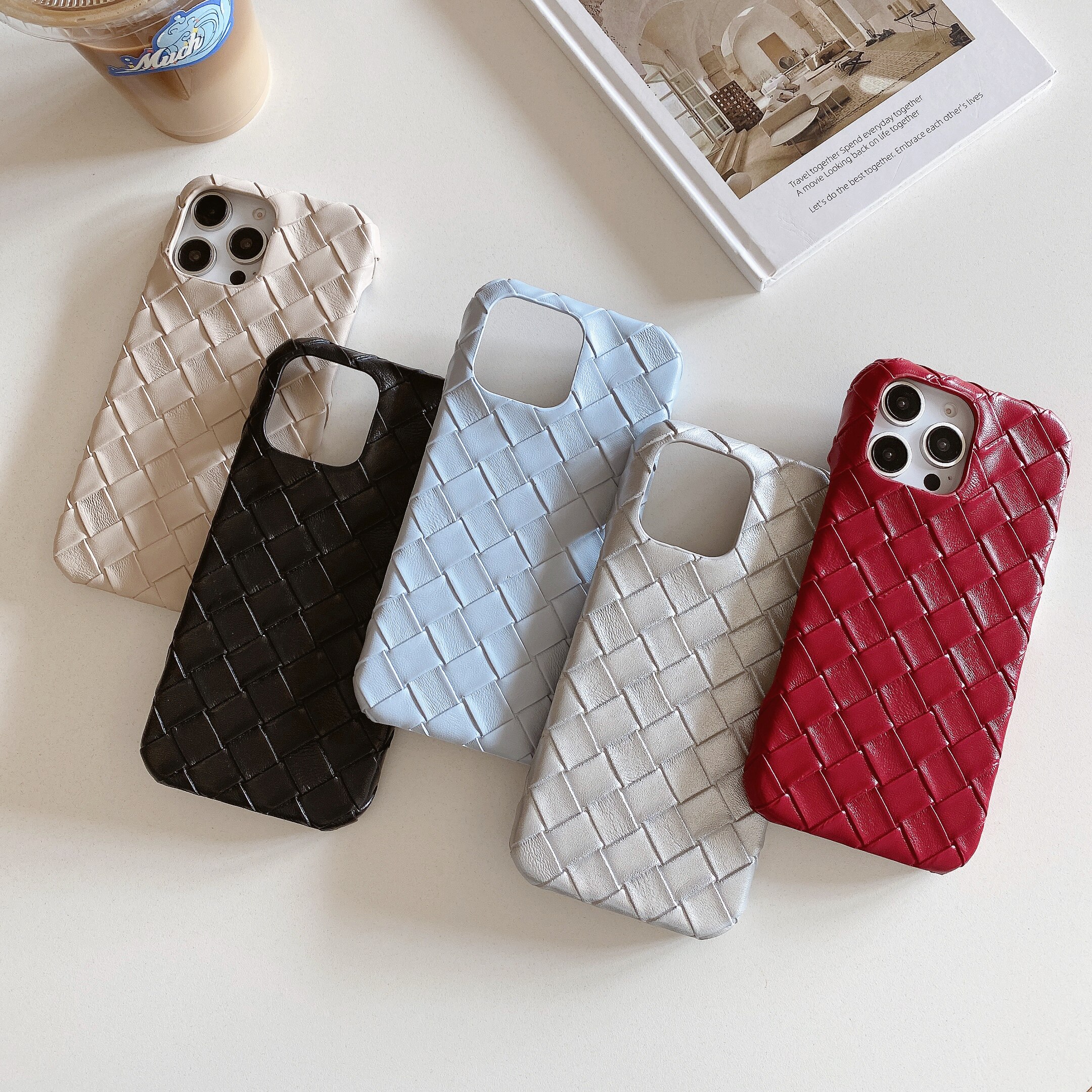 High-End Three-Dimensional Woven Texture Leather Case Suitable for iPhone 16 Pro Max, 15 Pro, Anti-Drop 14 Plus Half Case, 13/14 Simple Niche 11/12 Personalized 14 Pro Creative X/Xr Foto QC de TAOBAO na Qualit.ly