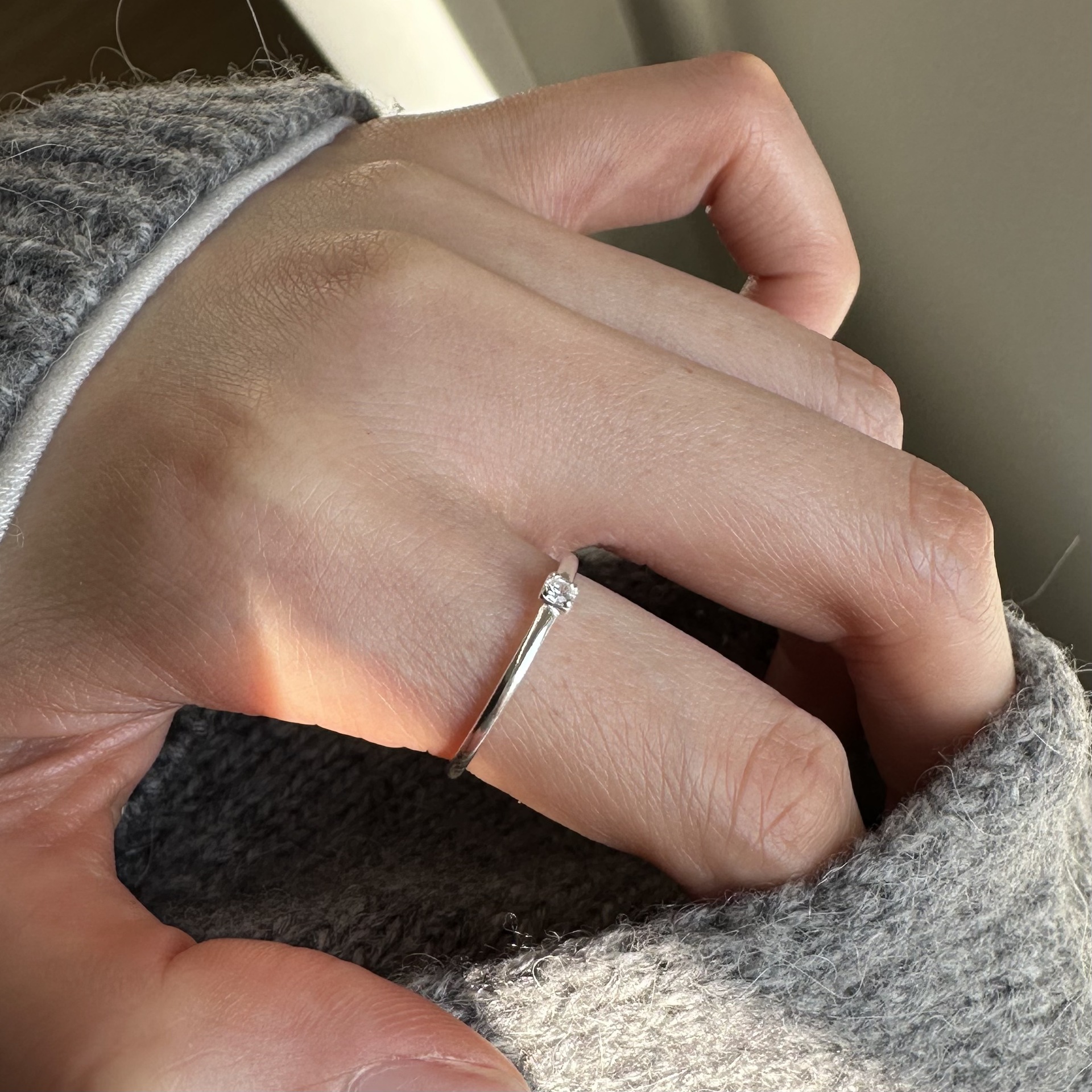 925 Sterling Silver Square Zircon Ring Women's Simple Compact Mini Personality Light Luxury Exquisite Open Ring 0052B