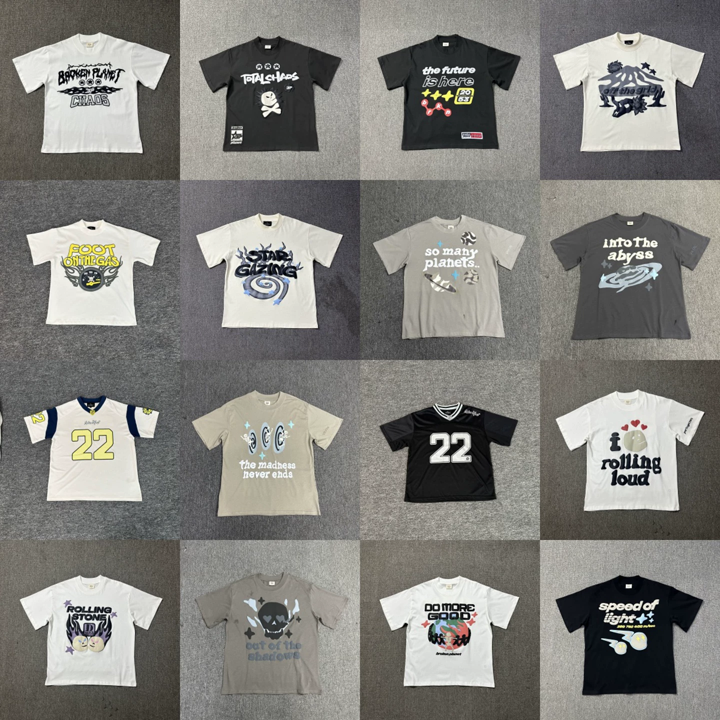BROKEN PLANET retro niche high street foam letters shattered planet unisex summer short sleeved T-shirt