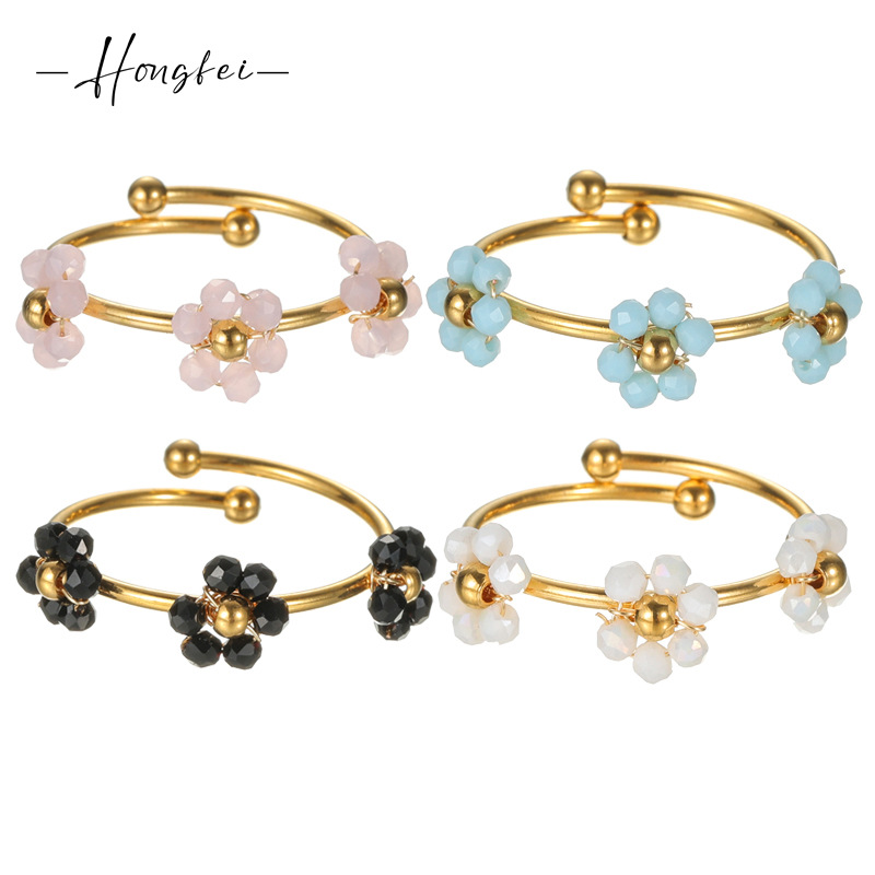 INS Niche Design Sweet Beaded Flower Ring Light Luxury High-end Sense Small Fresh Personality All-match Titanium Steel Ring