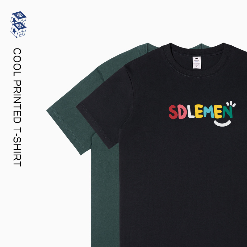 Colorful Hand-painted Letters Pure Cotton Men's T-shirt 2024 Summer New Youth Simple Student Casual Top Short Sleeve