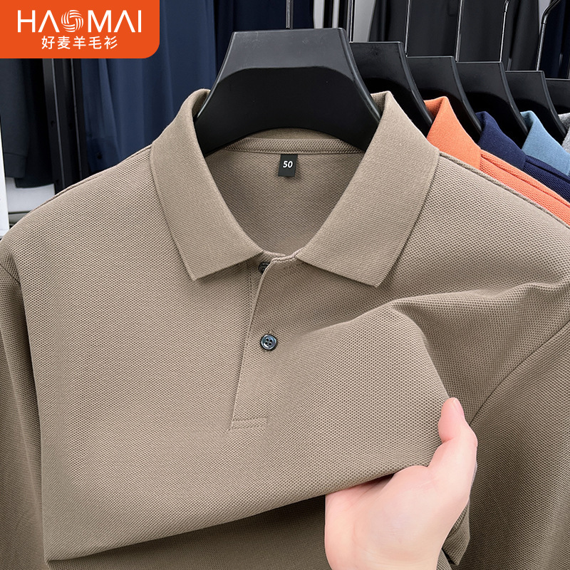 Cross-Border Pure Cotton Spring and Autumn Men's Polo Shirt Long-Sleeved Lapel Casual Versatile Dad Clothes Men's Factory Wholesale