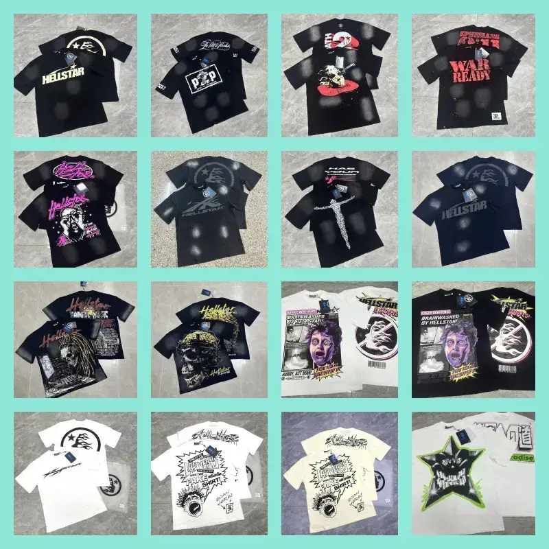 American Super Popular Niche Trendy Brand Summer Hell Star Full-Print Graffiti Printed Short-Sleeved Loose Half-Sleeved T-Shirt for Men and Women
