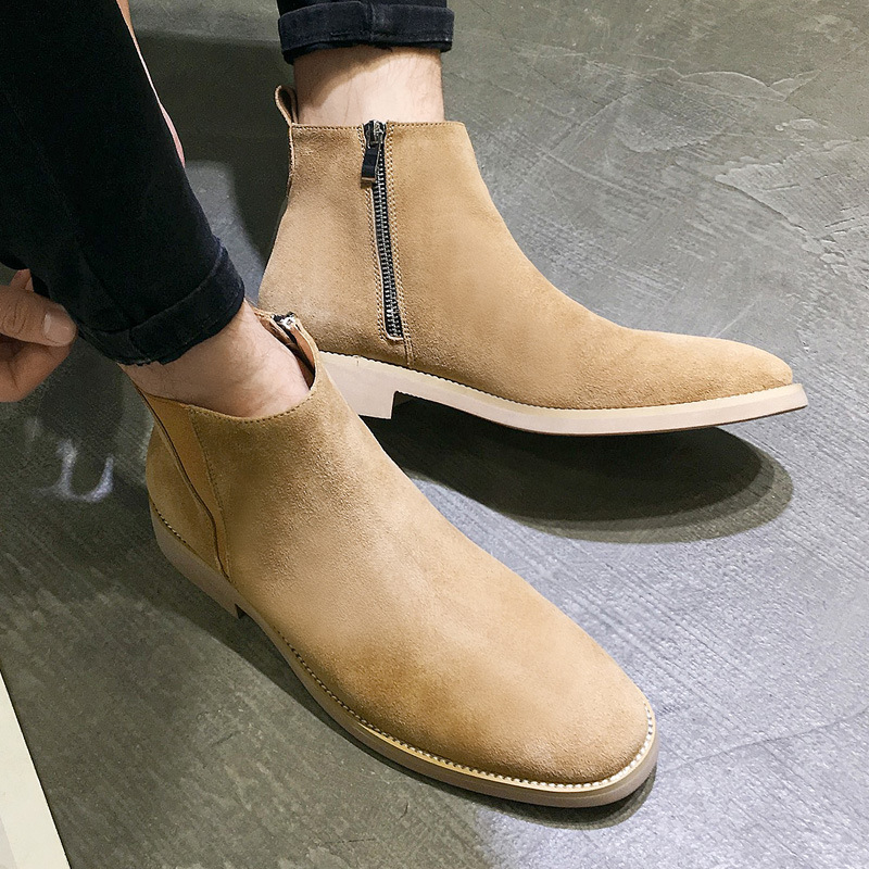 Autumn and winter new warm shoes frosted Martin boots men's retro Chelsea leather boots casual men's boots a generation of hair